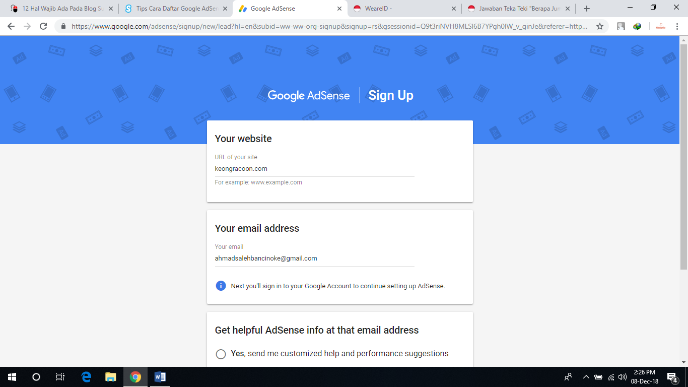 cara daftar adsense