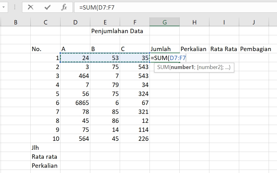 Penjumlahan SUM